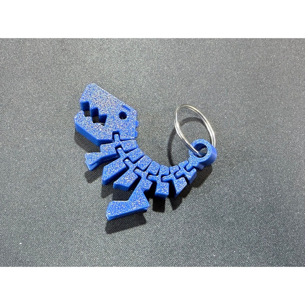 3D Printed Articulated T-Rex Keychain Blue Flexible Dinosaur Toy - Picture 2 of 4
